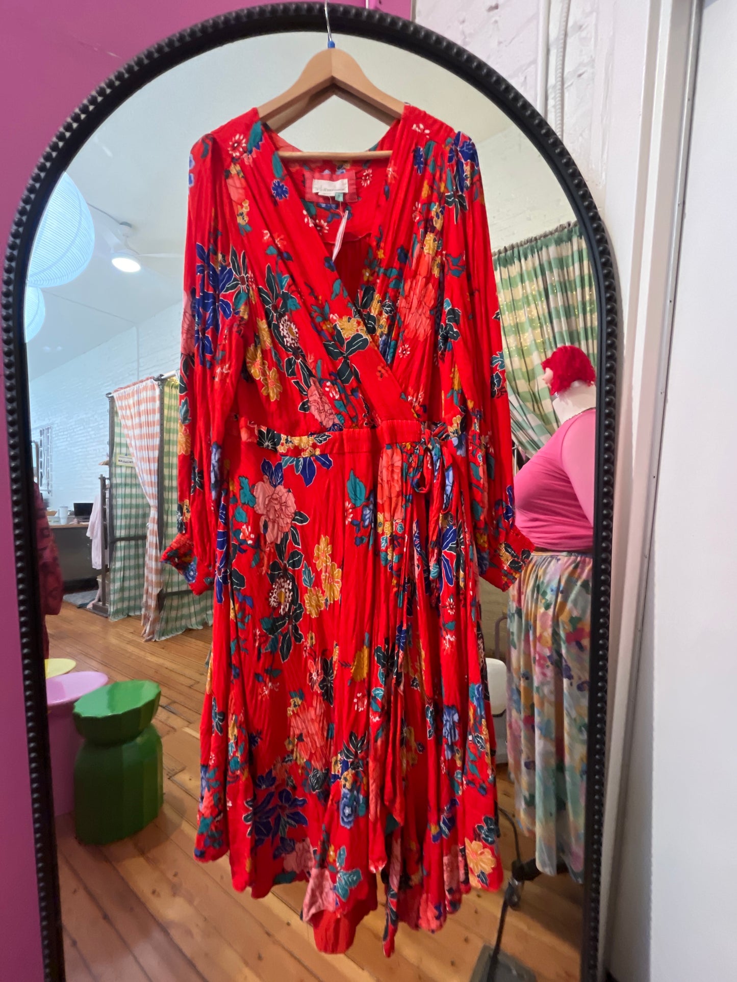 size 20W bright red blue flowers Anthropologie dress - maxi