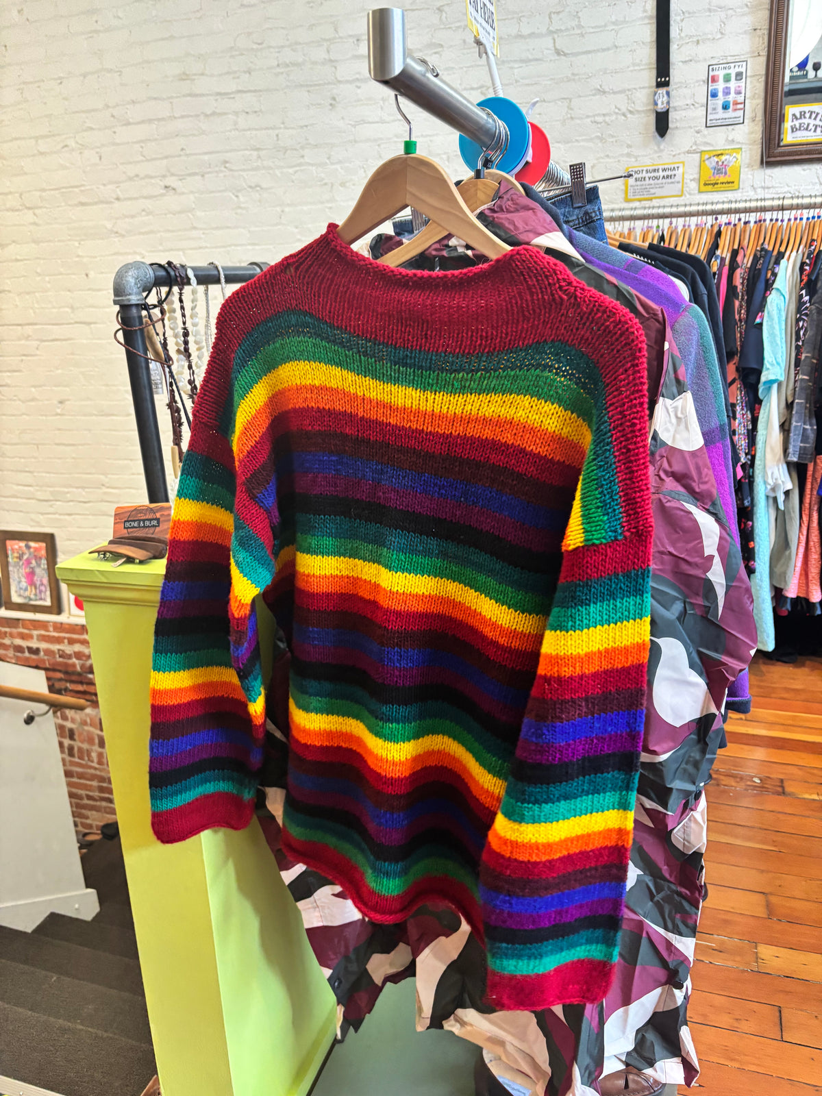 size flex rainbow wool VINTAGE handmade sweater - knit