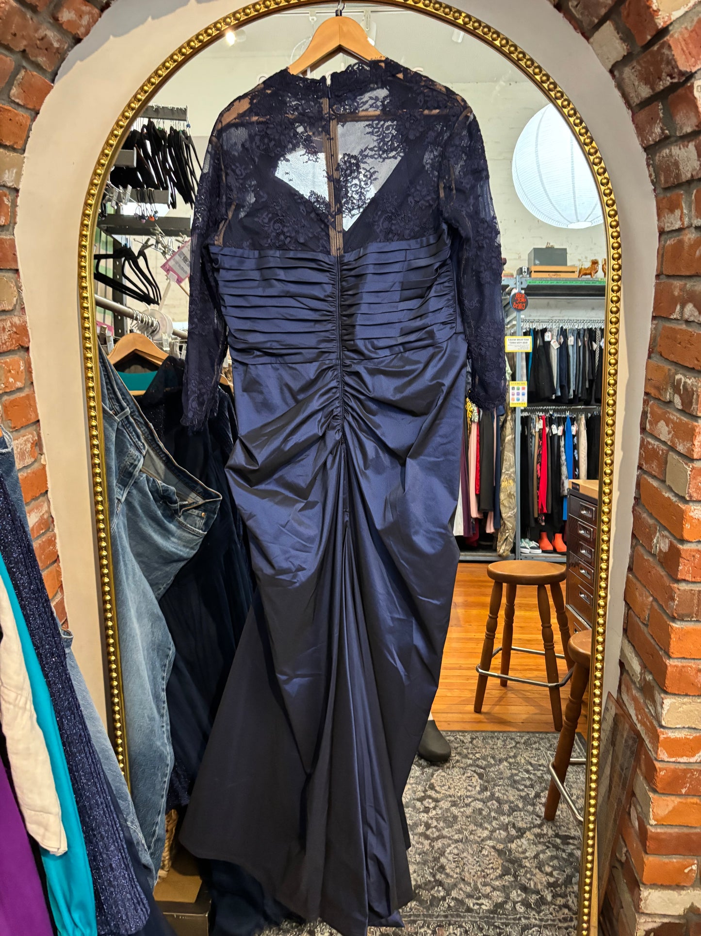 Size 18 Blue metallic with lace overlay Tadashi Shoji Dress - long