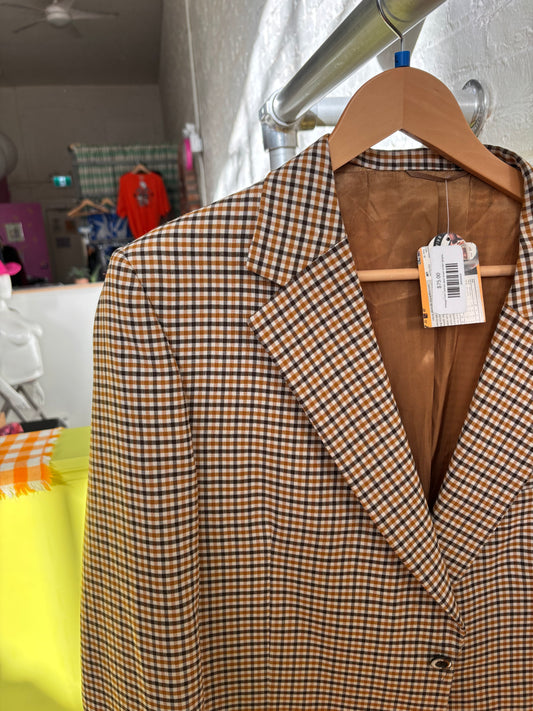 Vintage Firth Clothes wool brown brown gingham blazer size 46 tall