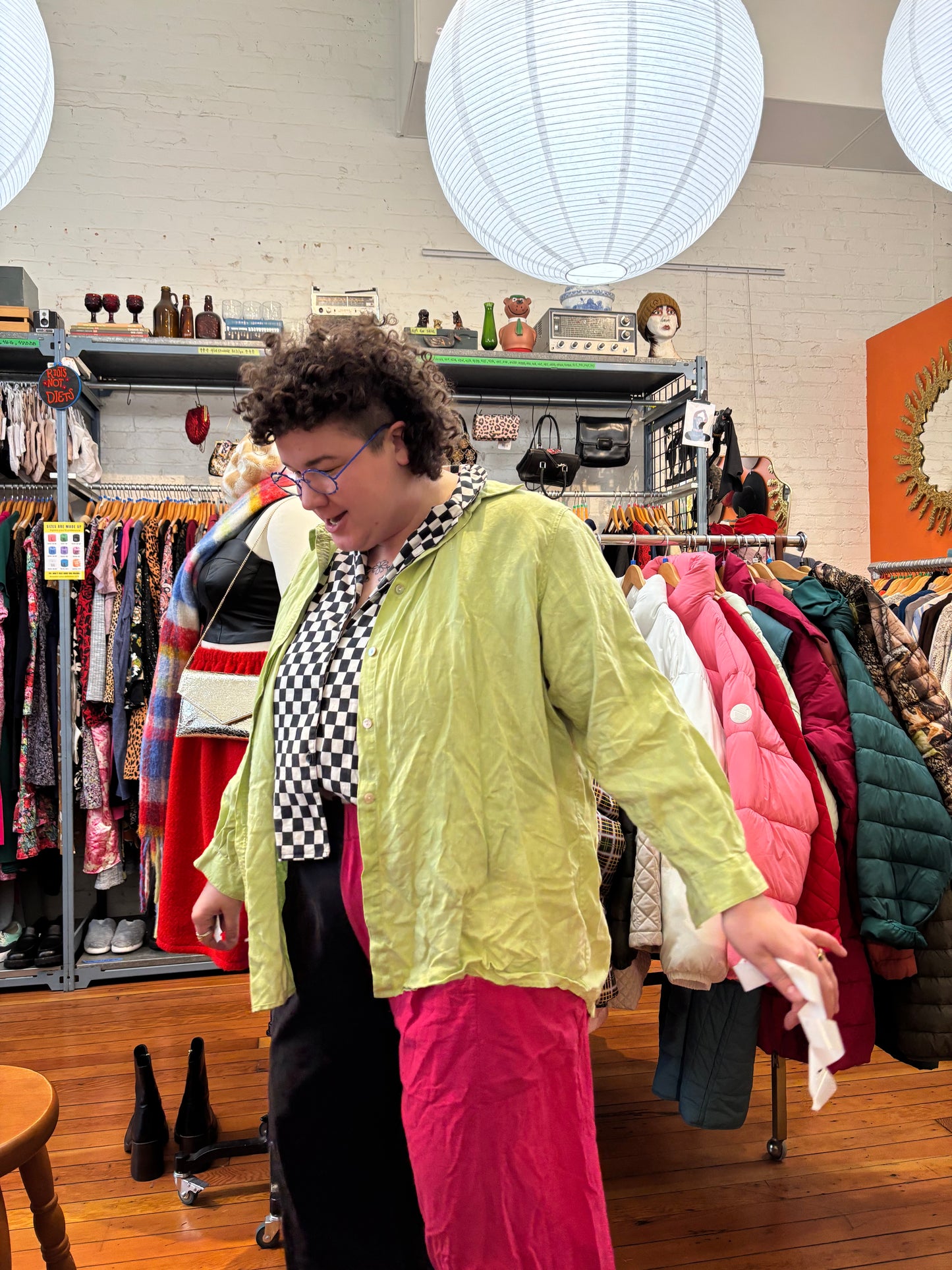 size 3X green linen vintage Pure & Simple button-up long sleeve