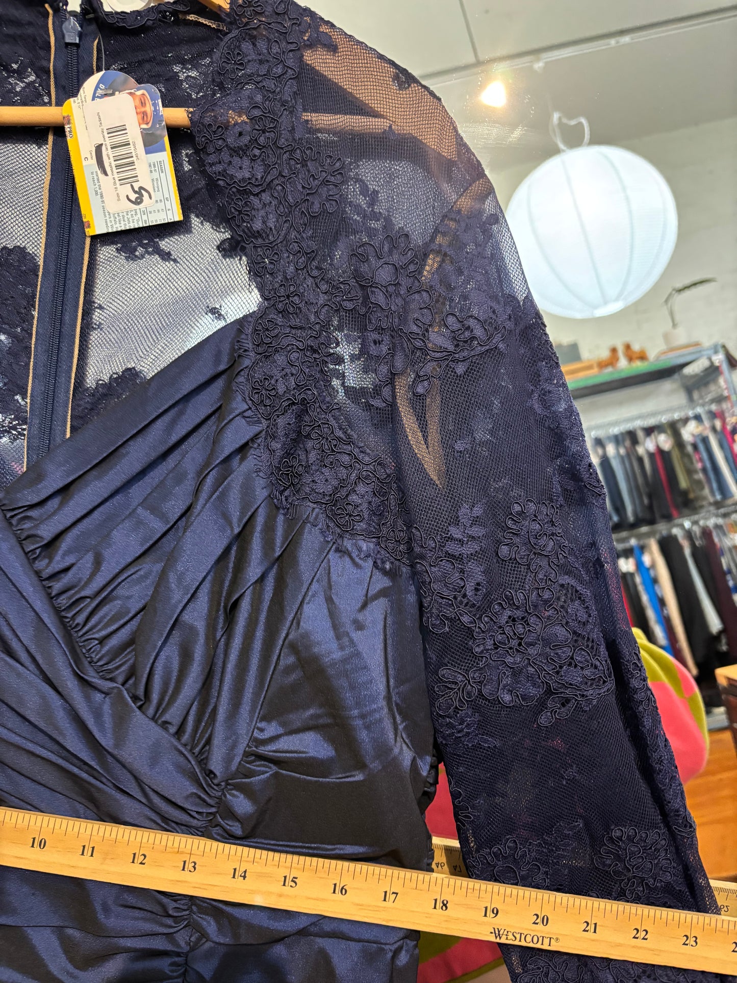 Size 18 Blue metallic with lace overlay Tadashi Shoji Dress - long