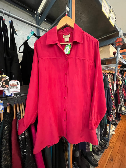 size L/G (1X) red suedette VINTAG Cotton Ginny top - button up