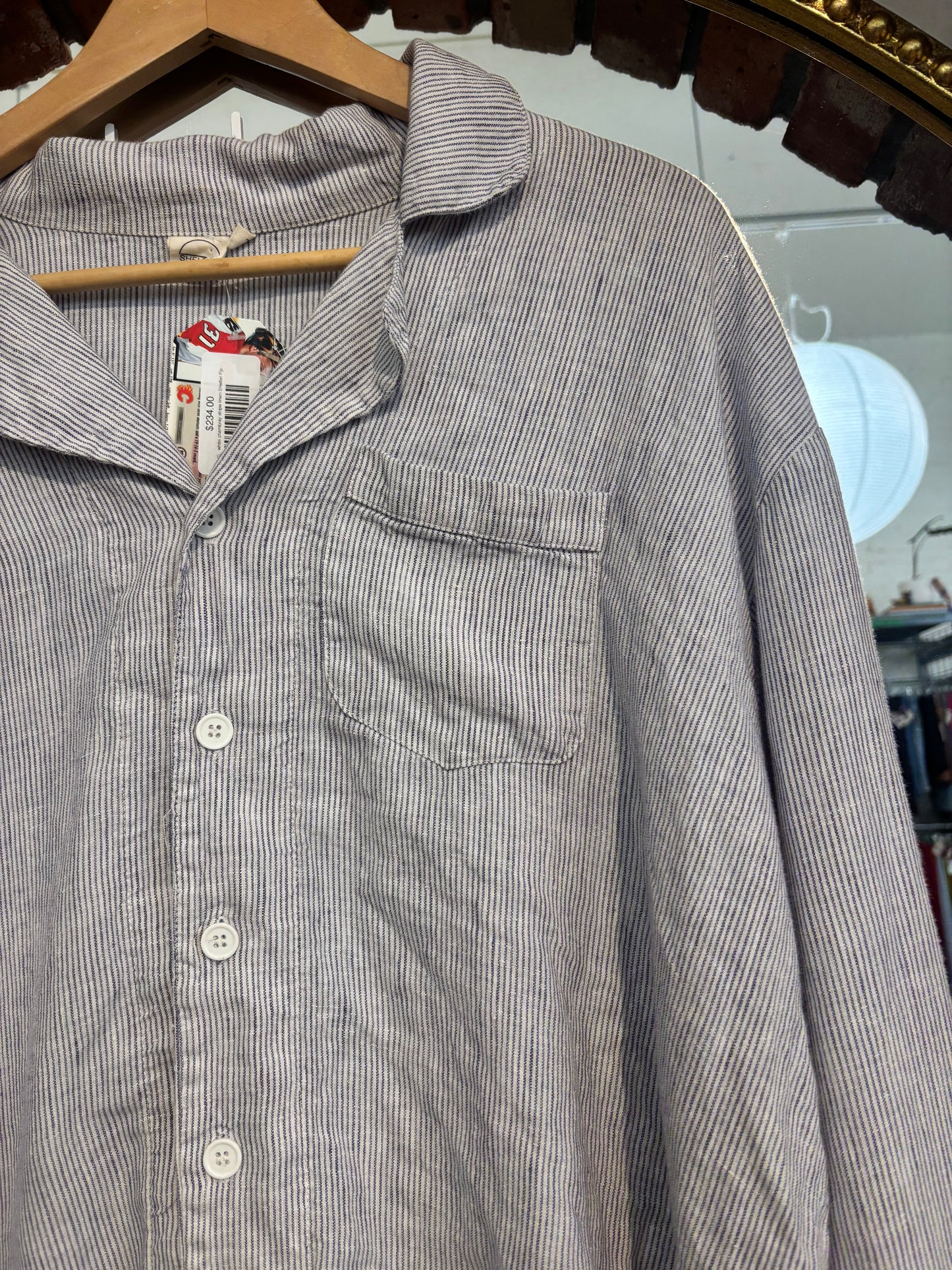 size L/XL white chambray stripe linen Shelter PJ SET- 2 piece