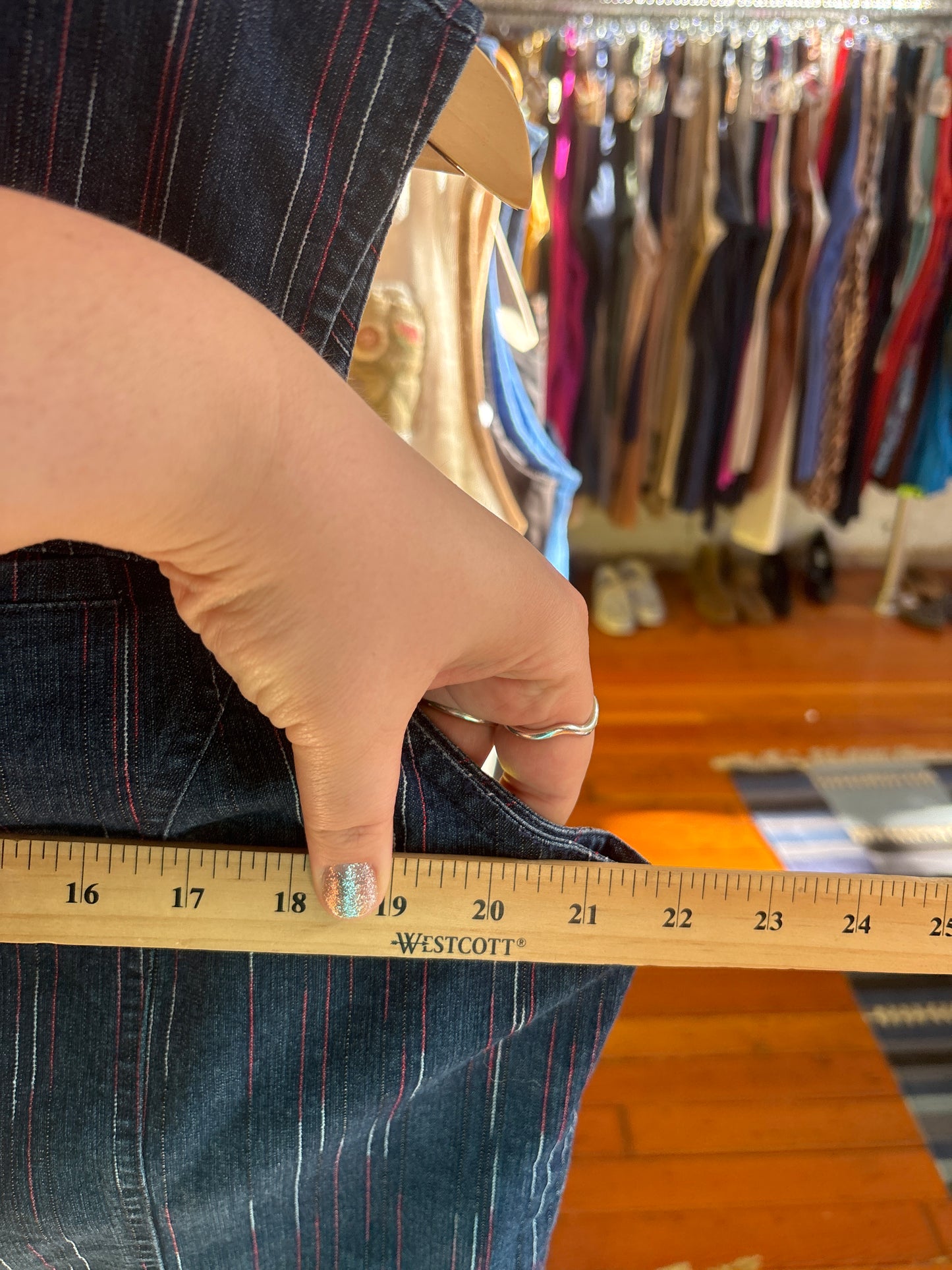 size 18 denim with red VINTAGE Tradition vest