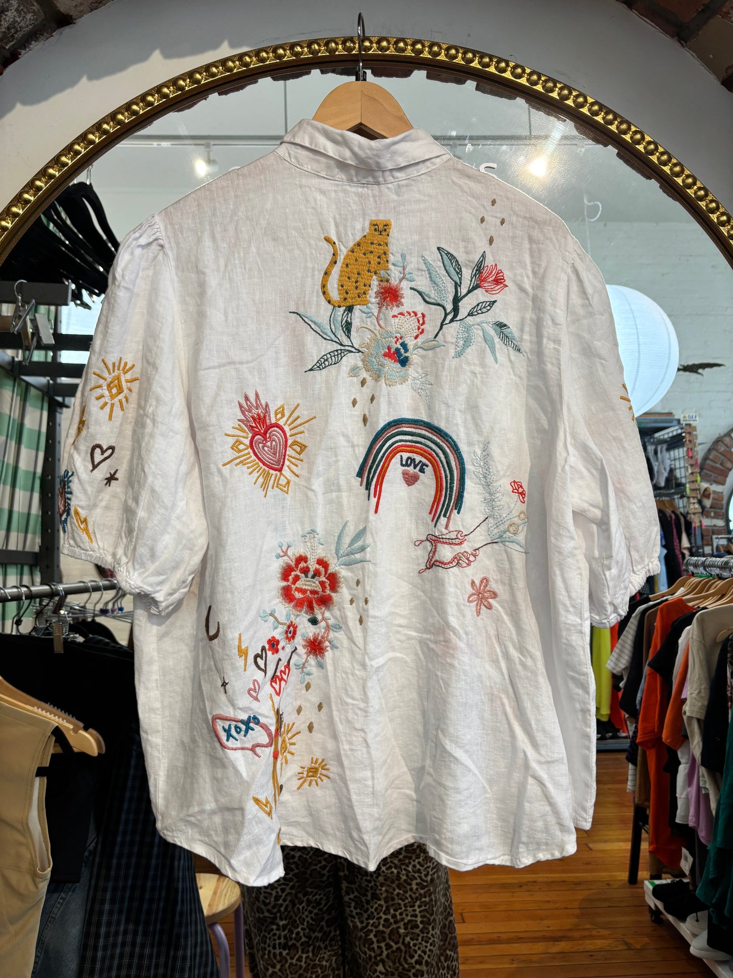 size XL white with embroidery Johnny Was top - button up