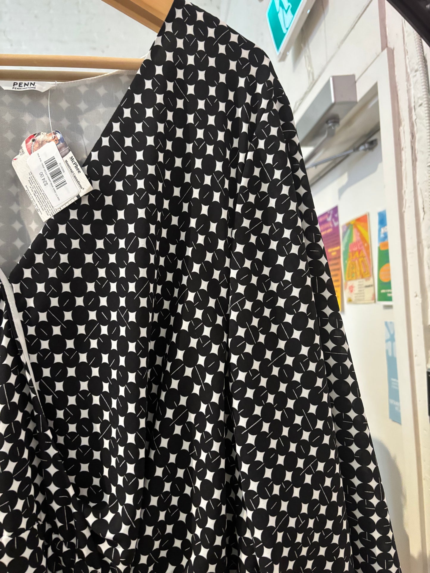 size 5X black white pattern PENN dress - faux wrap