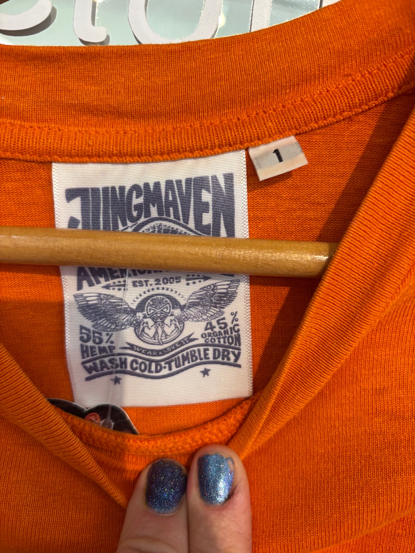 size 1 orange Jungmaven tee - boxy