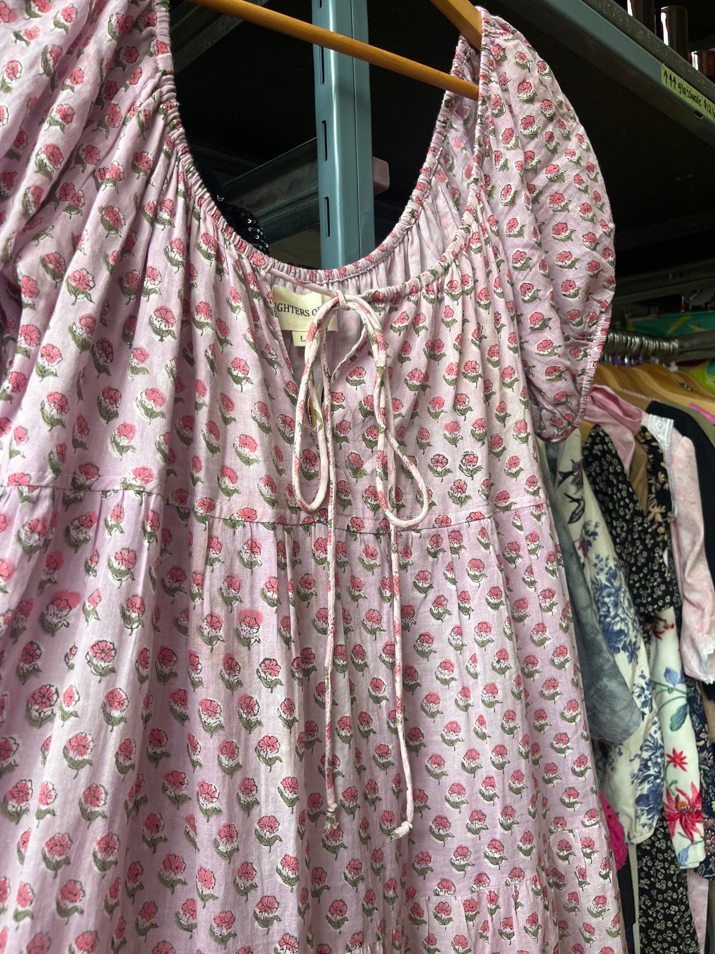 Size L Pinky floral pattern Daughters of India midi Dress