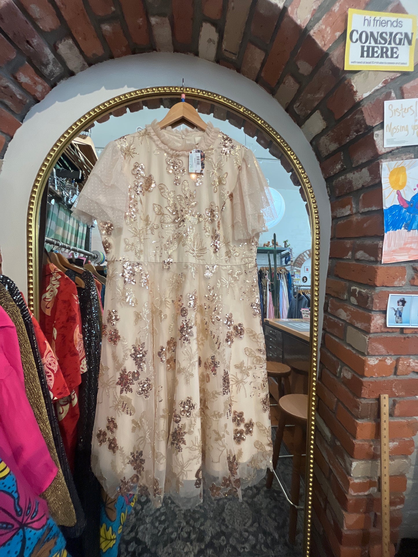 size 2X champagne sheer overlay sequins Jessakae dress - mid