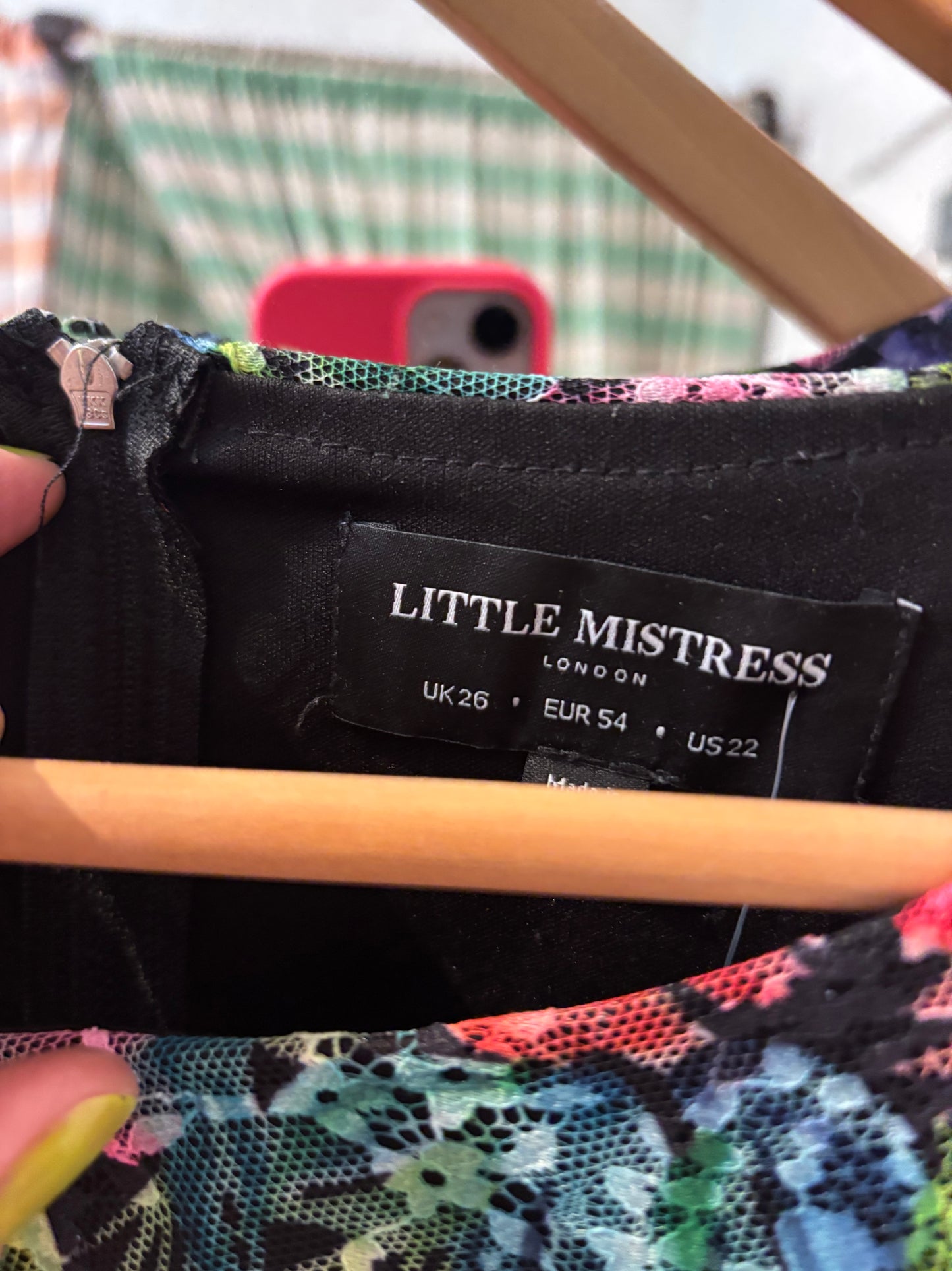 size 22 red poink floral meshy lace Little Mistress dress - midi