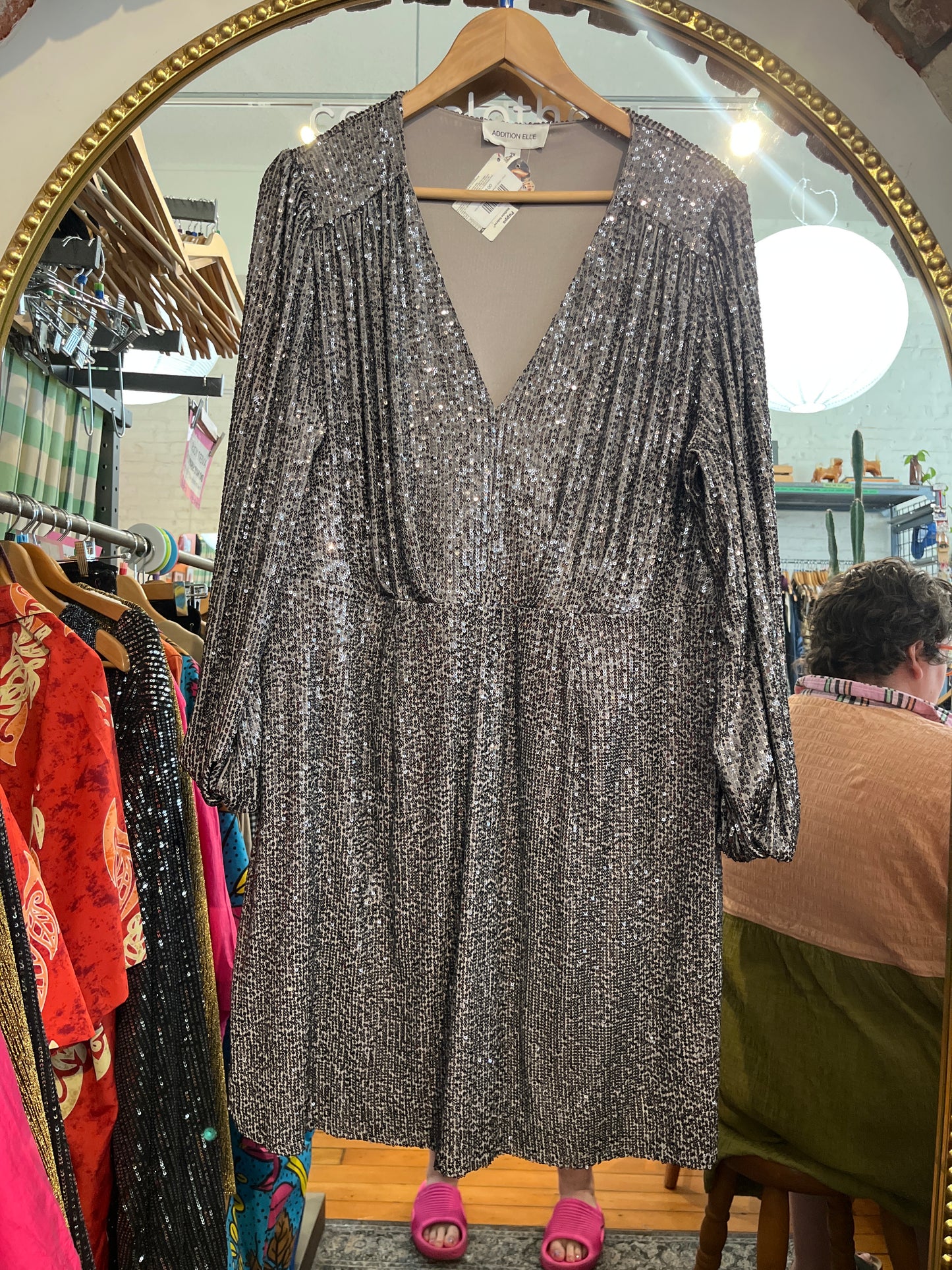 size 2X Addition Elle grey sequin  dress - short