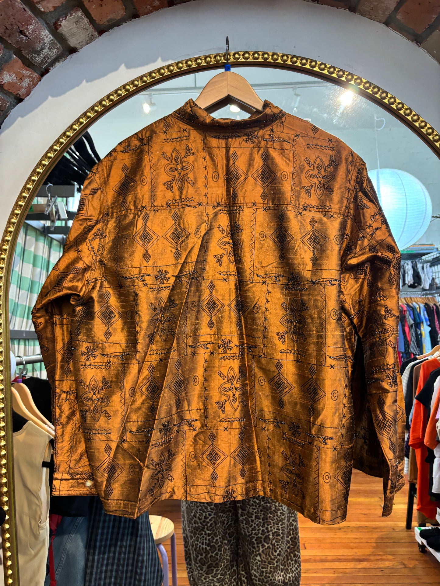size 2X copper beading vintage Bleu Bayou top - button up