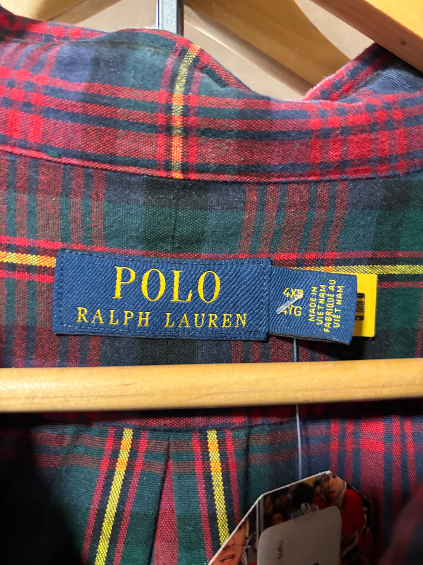 Size 4XB green red plaid Ralph Lauren long - button up