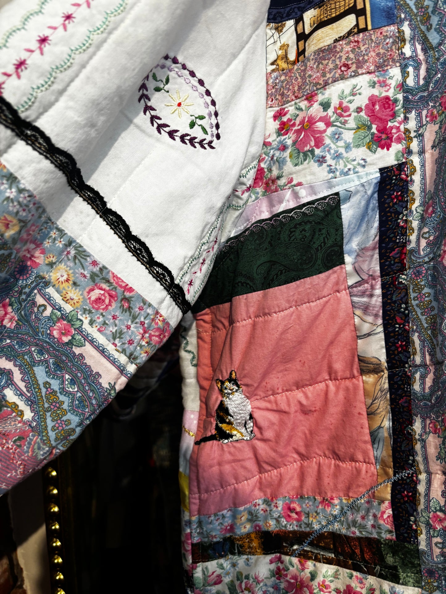 size 3X quilt jacket - crazy quilt with silk facings - by Woodblock