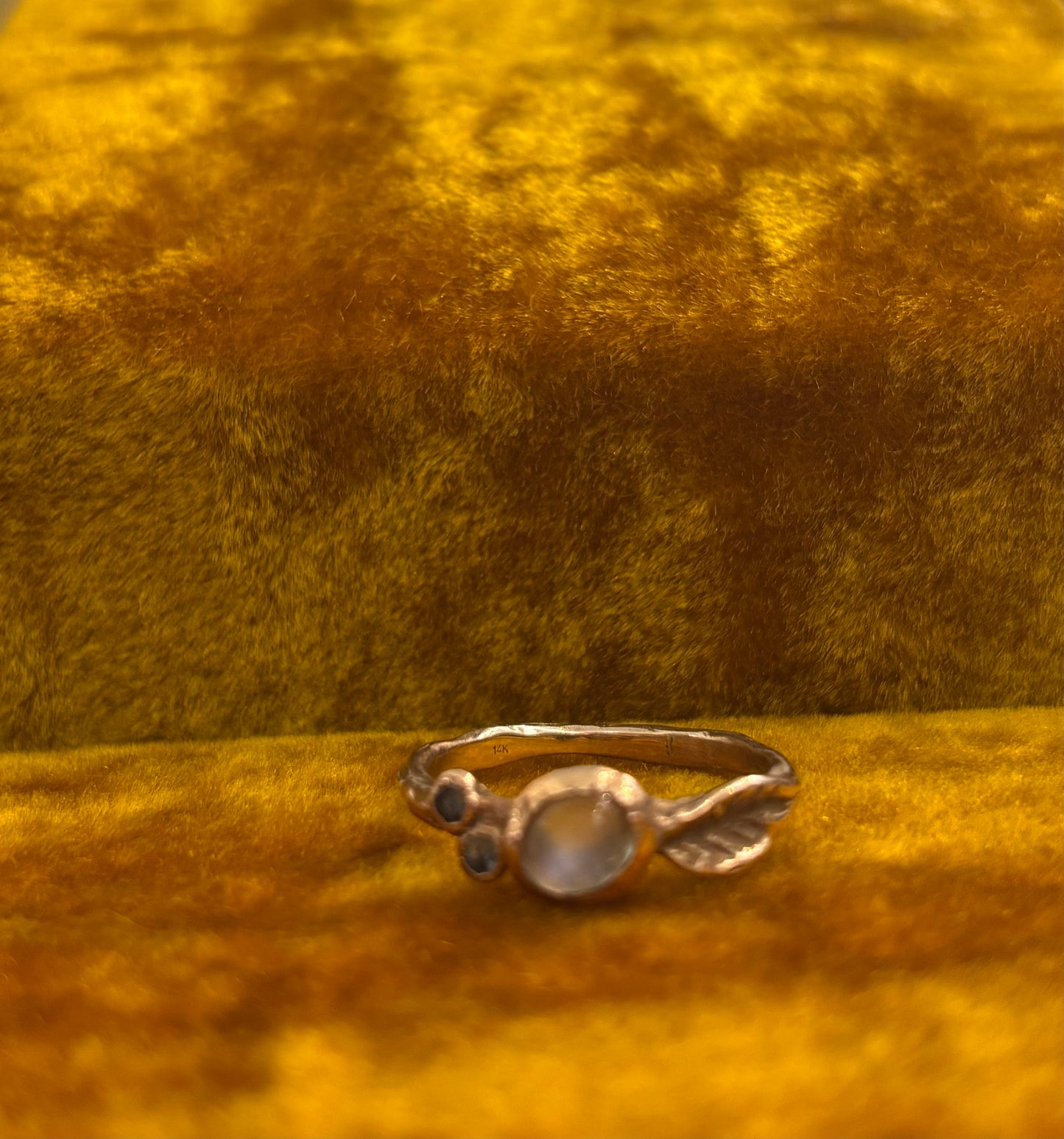 size 10 Emma Glover 14K rose gold moon stone diamond ring