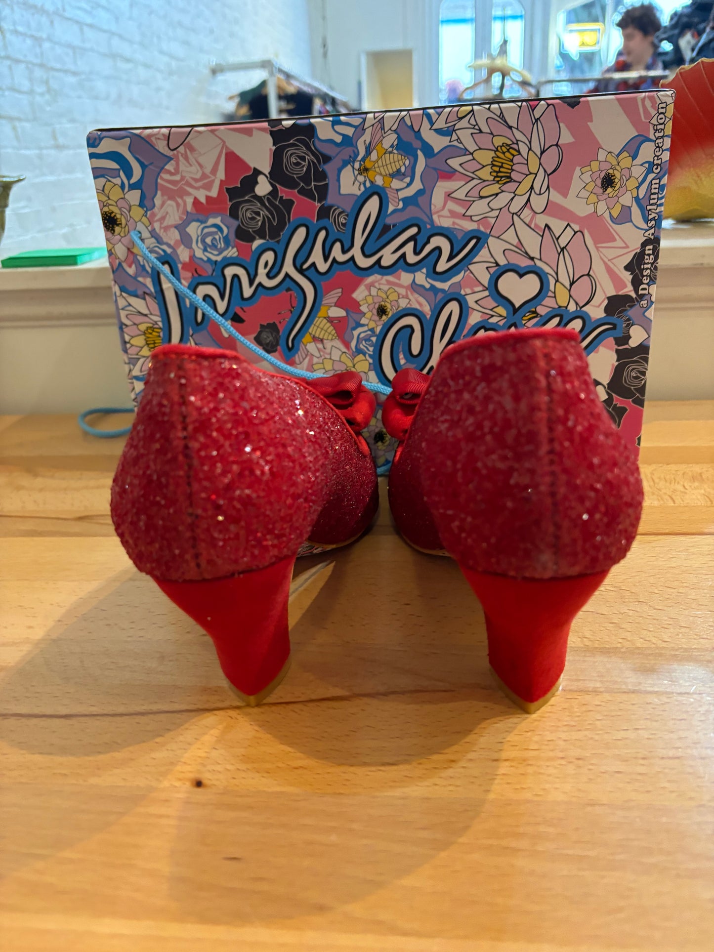 Size 41 wide red sparkle shoes - irregular choice