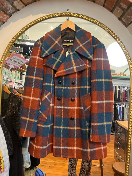 RARE VINTAGE Size 42 Orange wool plaid jacket Stratojac