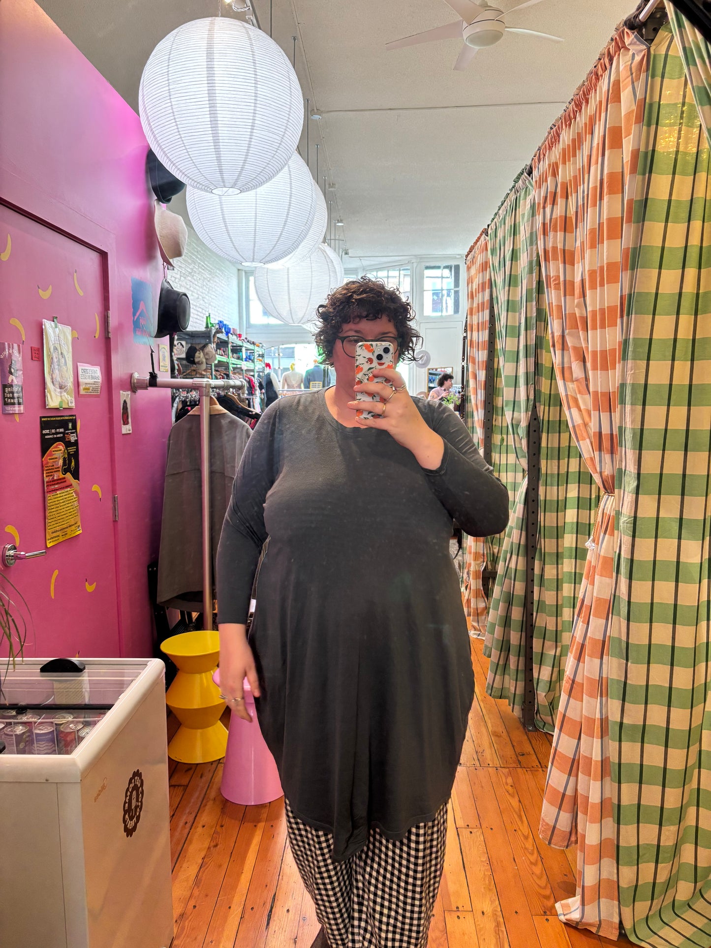 AS IS -MADE IN CANADA grey MERINO Muna + Broad pattern dress - tee
