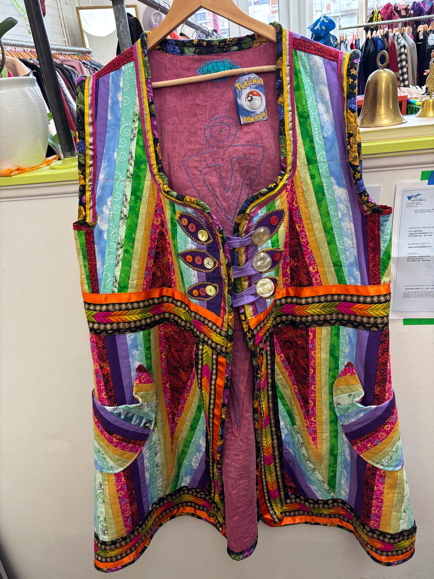 Size 3X rainbow quilted jacket Wych Works Vest - wearable art