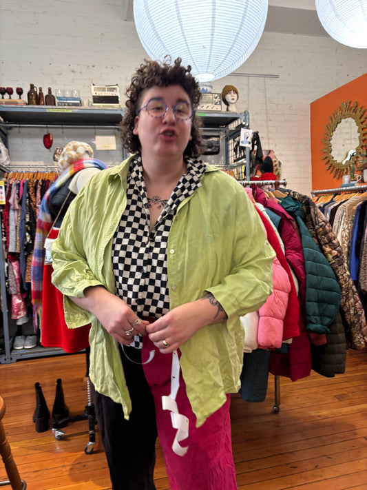 size 3X green linen vintage Pure & Simple button-up long sleeve