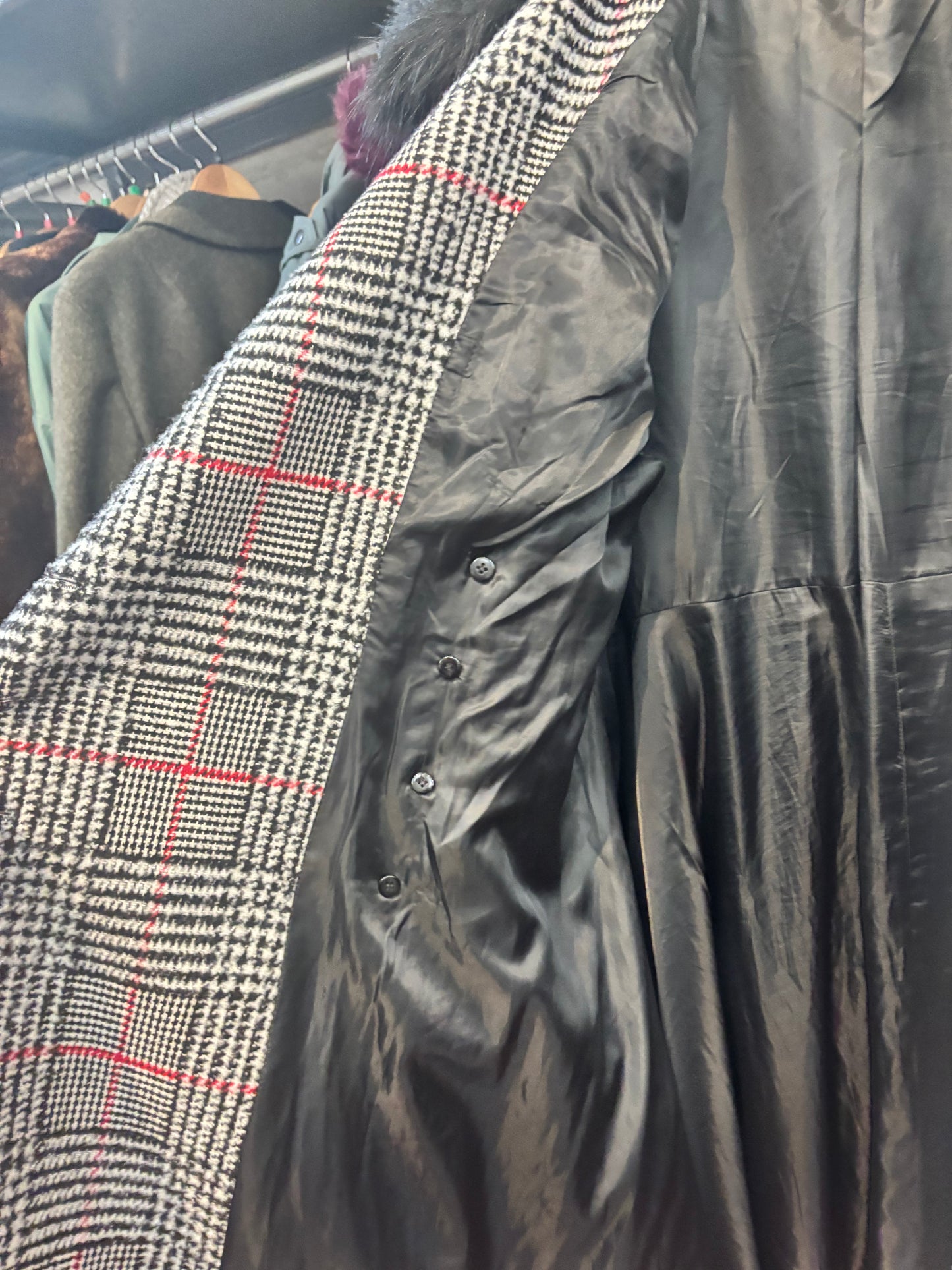 size UK22 black white with red houndstooth Hell Bunny jacket - long