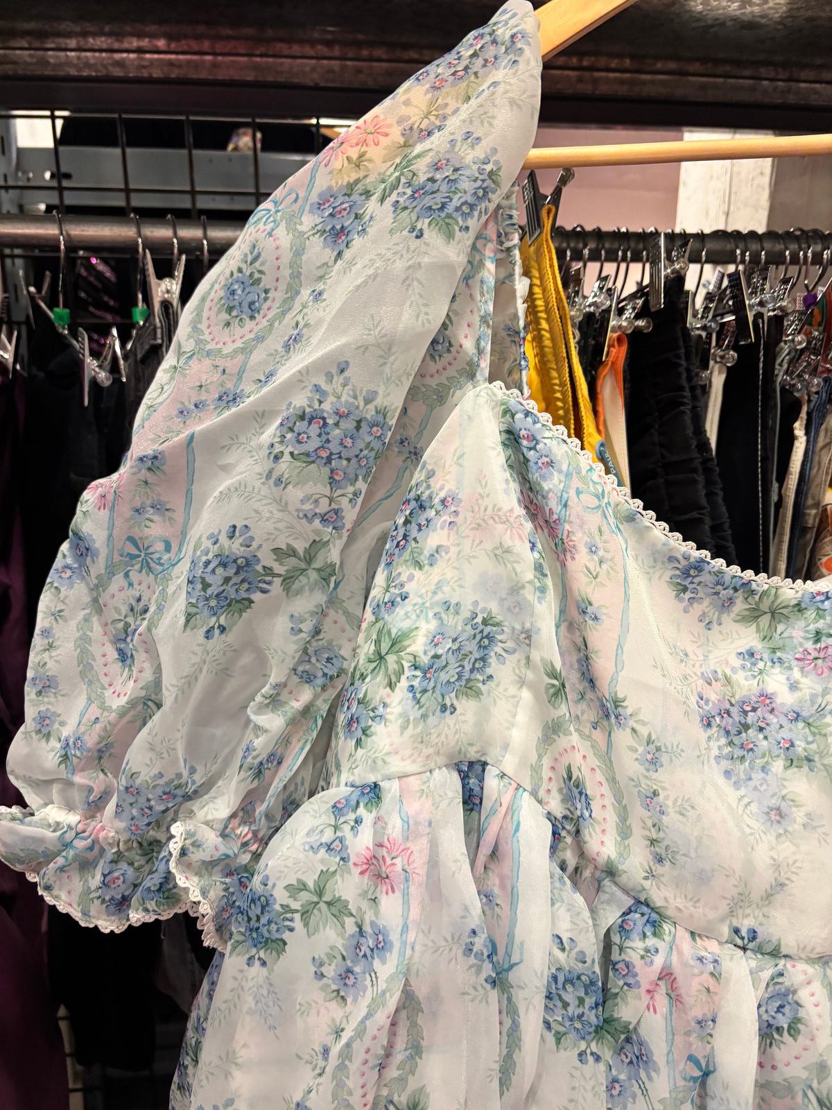 size 3-4X La Belle Etoile Organza French Puff Blue and White SELKIE dress - longer