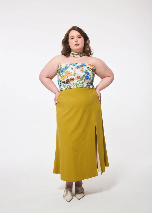 NEW Hilary Macmillan Chartreuse Belted A-Line Skirt