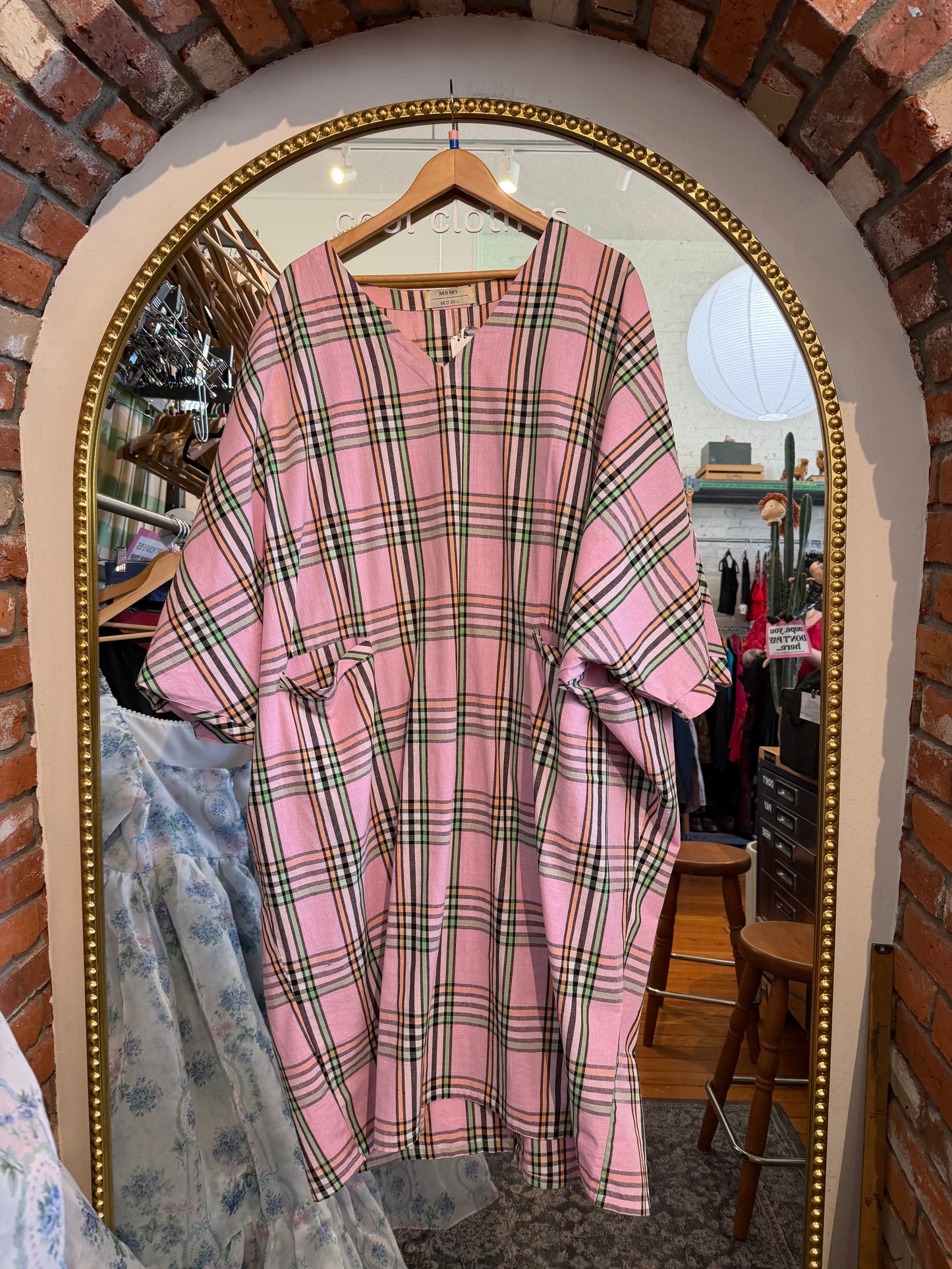 size flex pink plaid COTTON Red Sky dress - boxy