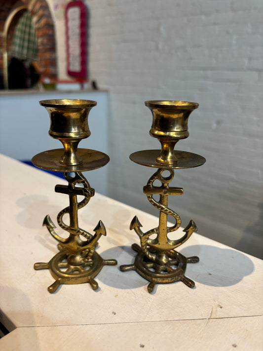 Vintage brass anchor candle holders