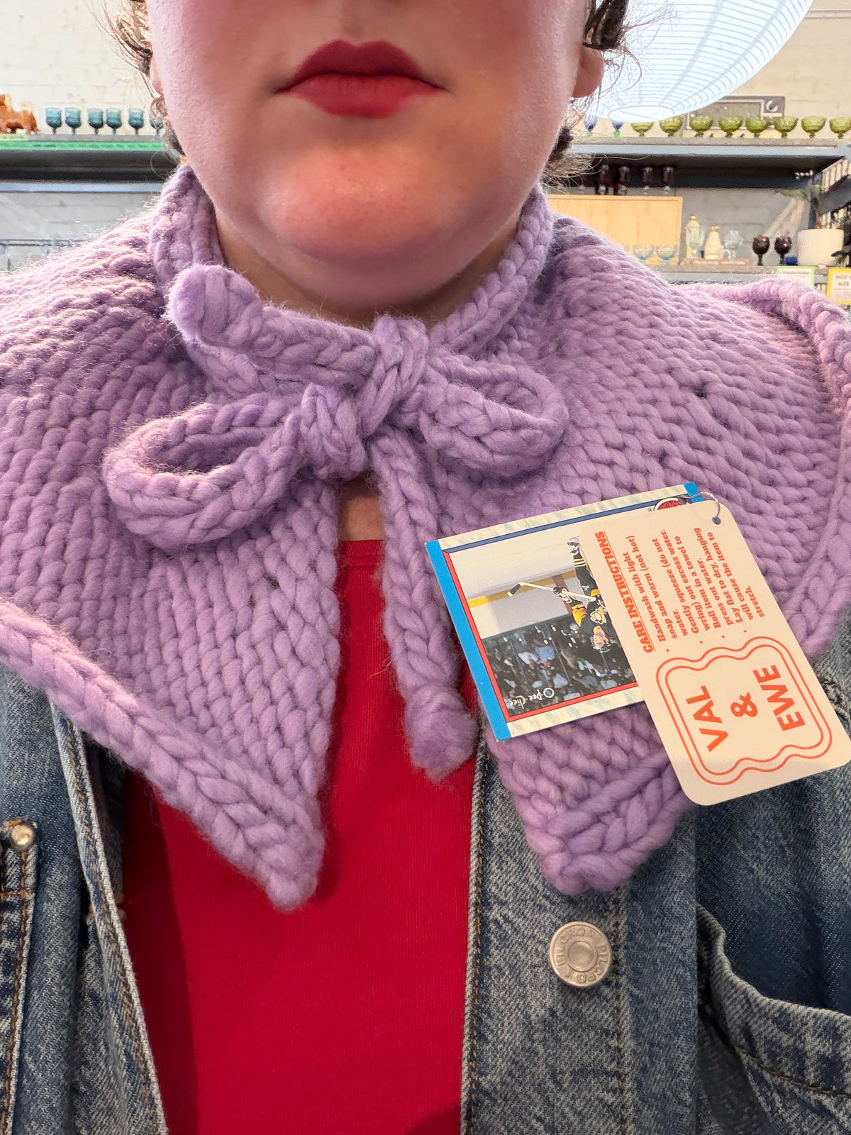 handknit lavendar WOOL Val & Ewe collar - chunky