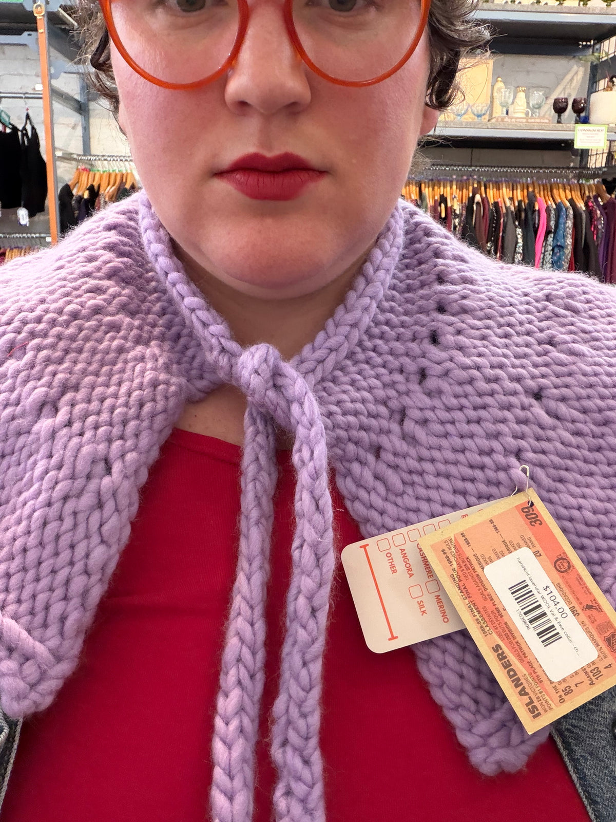 handknit lavendar WOOL Val & Ewe collar - chunky