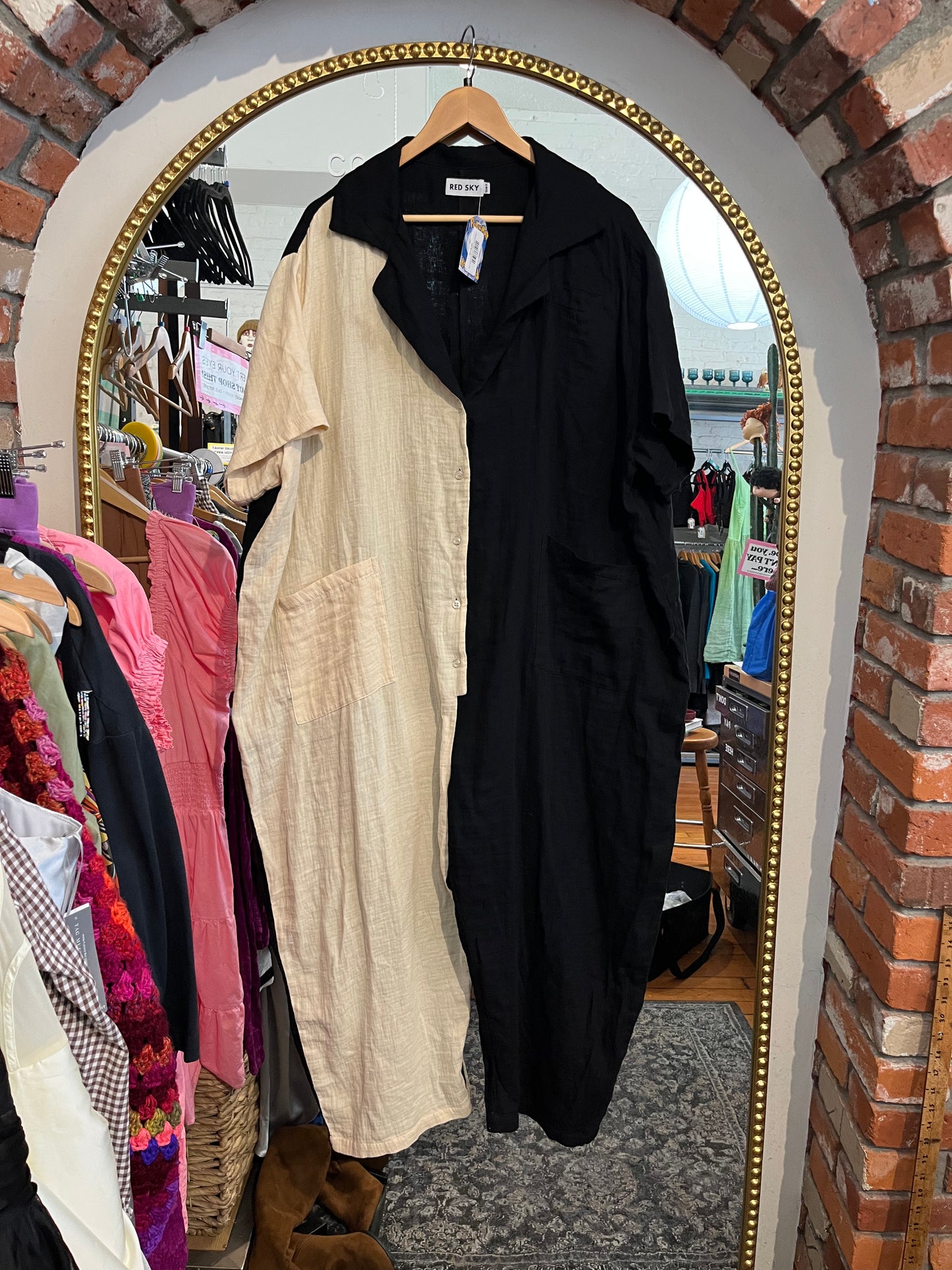size 1 cream black gauze colour block Red Sky boilersuit