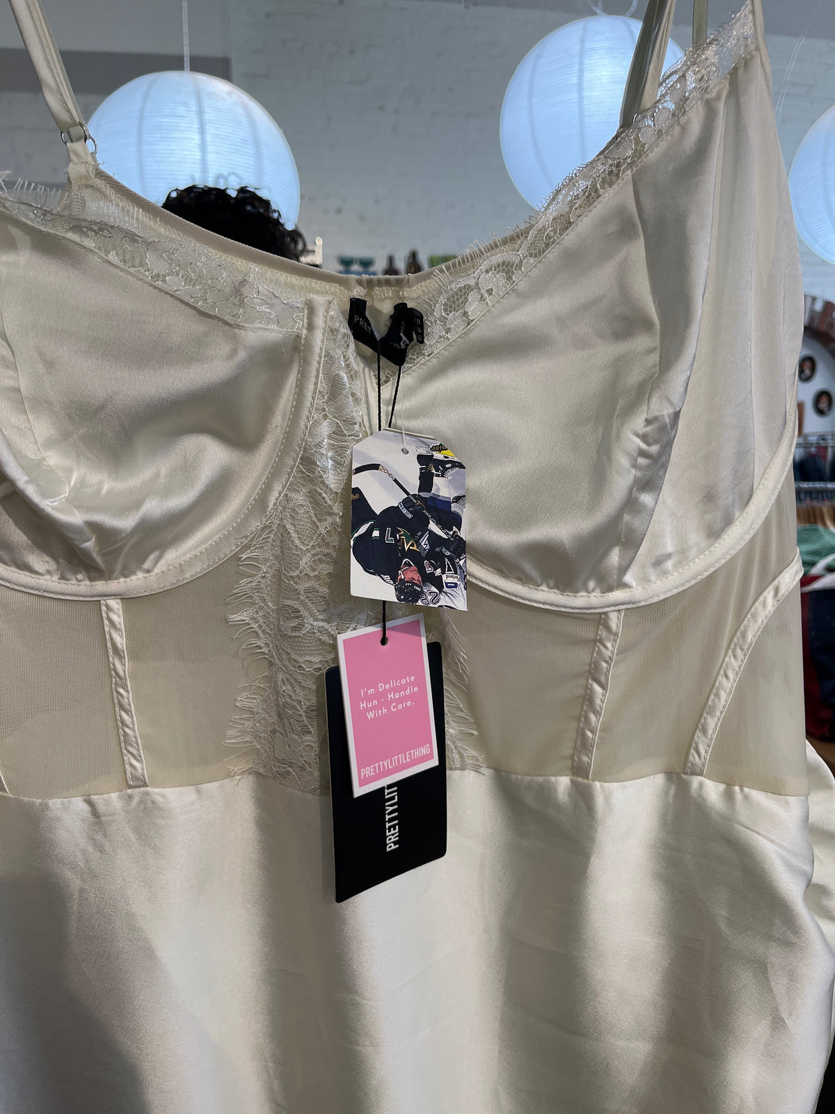 size 24 cream SATIN lace NWT Pretty Little Things dress - slip
