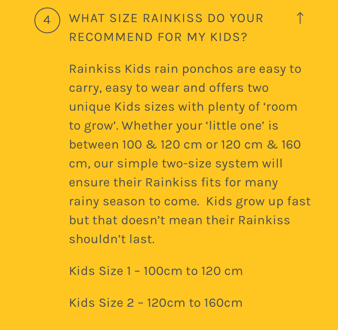 kids size chart recommendation rainkiss poncho
