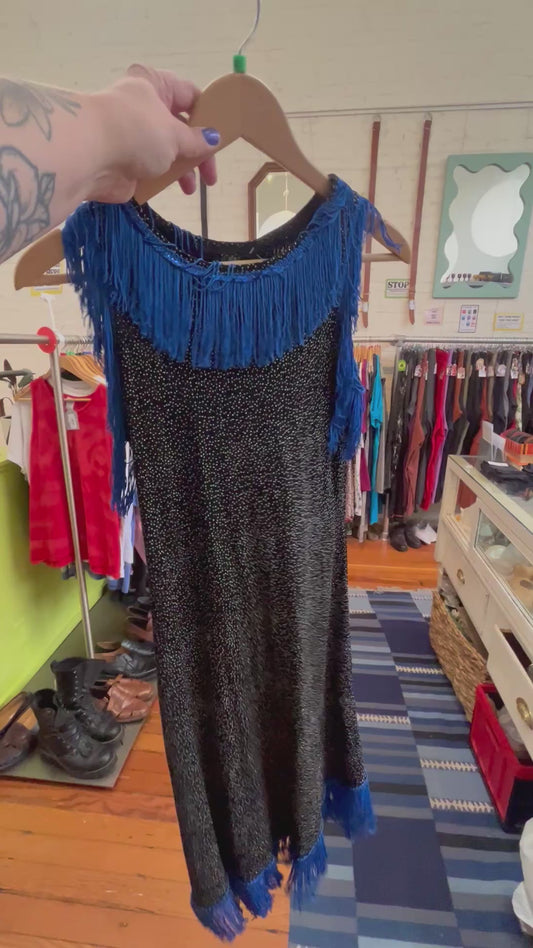 size L/G sparkle and blue tassels VINTAGE dress