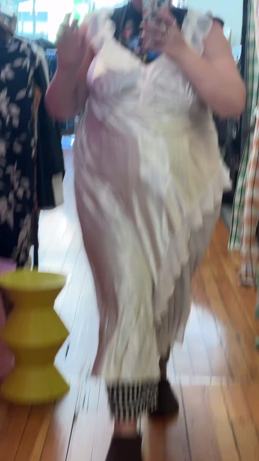 size 2X white satin ruffles VINTAGE dress - slip