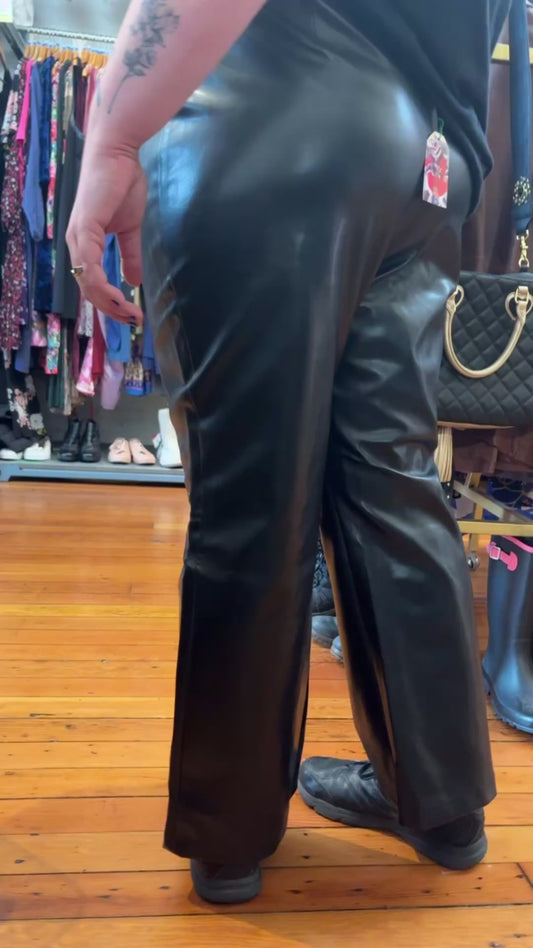 Vintage size 22 black pleather with rivets Un Deux Trois pants