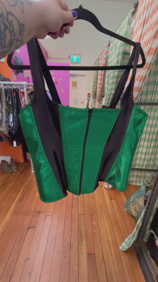 size 2X green shiny satin  VINTAGE corset top