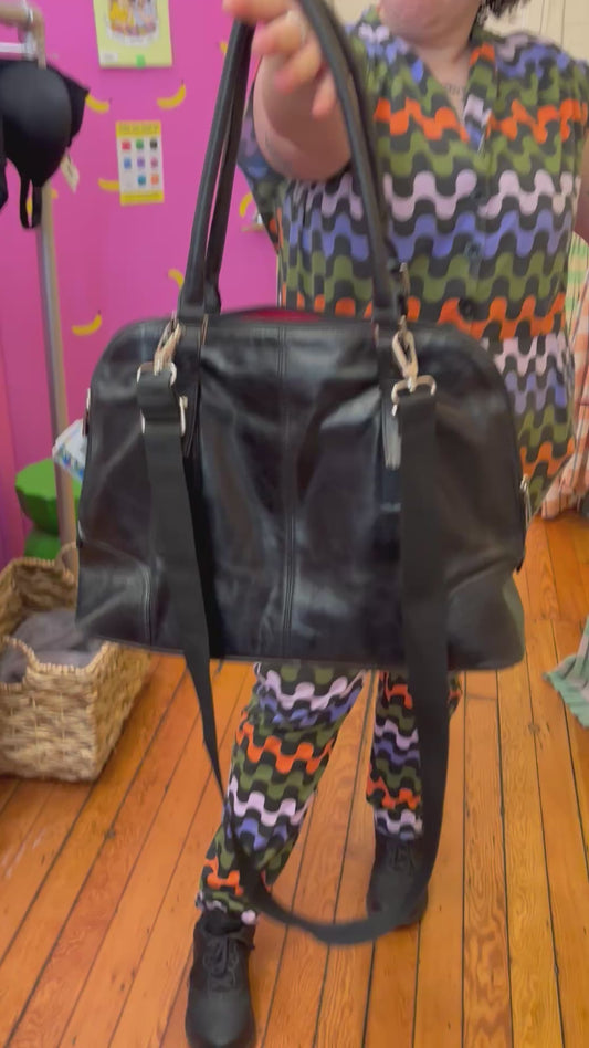 big black with red satin AS IS VINTAGE Danier Leather purse - cross boxy