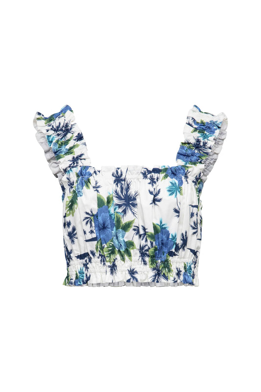 Hilary Macmillan BLUE WHITE RUCHED FLORAL TOP